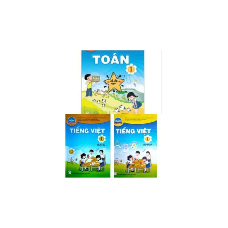 bộ toán, tiếng việt lớp 1 tập 1, tập 2(bao kính, nhãn dán)