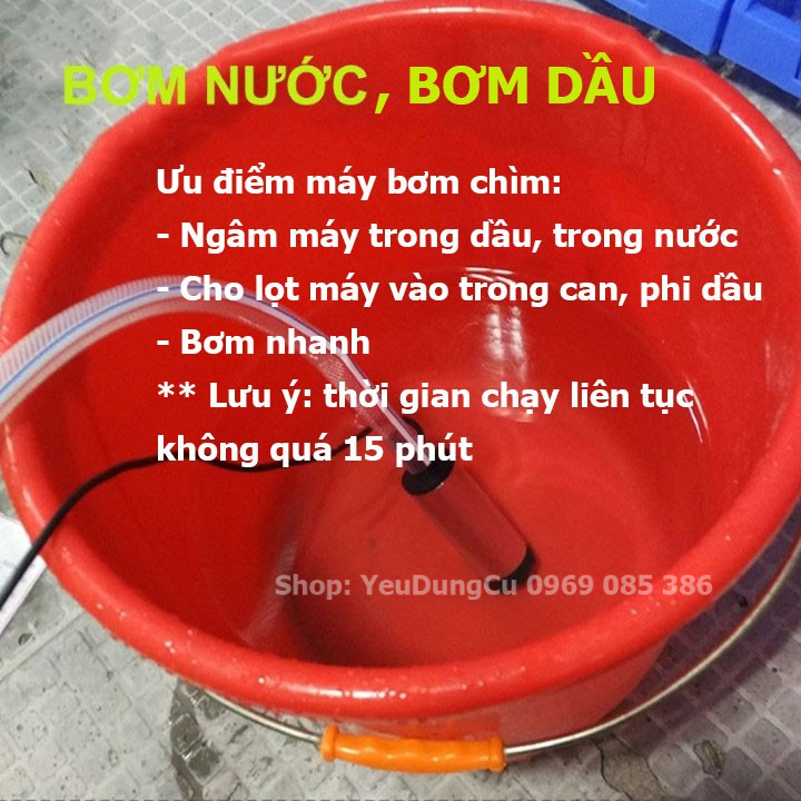 Máy bơm chìm bơm dầu, nước mini 12V - 24V - 220V