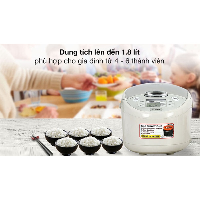 [Mã ELHADEV giảm 4% đơn 300K] Nồi cơm điện Tiger 1.8 lít JAX-S18W - Hàng Chính Hãng