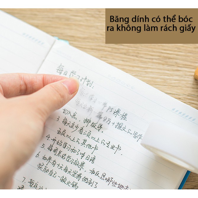 Bộ 2 cuộn băng dính ghi chú note trong mờ kèm dụng cụ cắt WA03, băng tape note tiện lợi