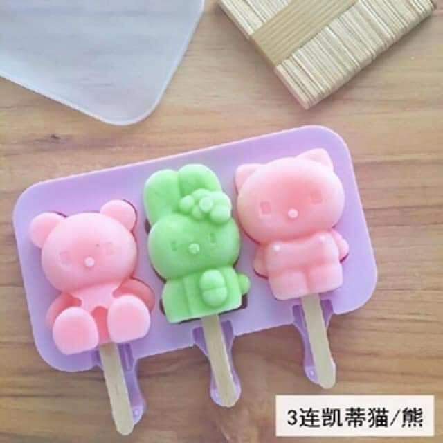 Khuôn làm kem silicon Tặng kèm 50 que làm kem hình cute có nắp đậy bằng nhựa | BigBuy360 - bigbuy360.vn