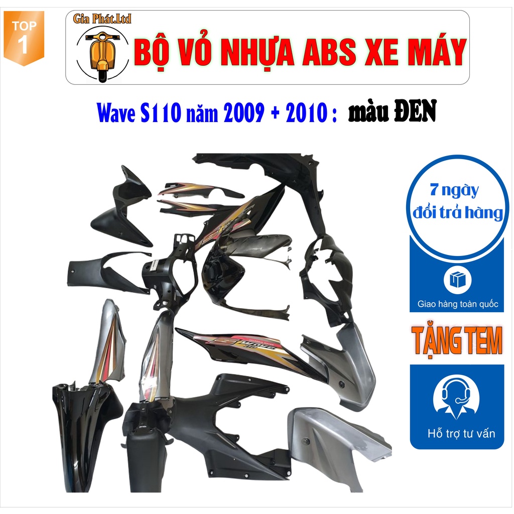 Bộ dàn áo xe WAVE S110 - RS110 màu ĐEN, nhựa ABS nguyên sinh_SPP-544