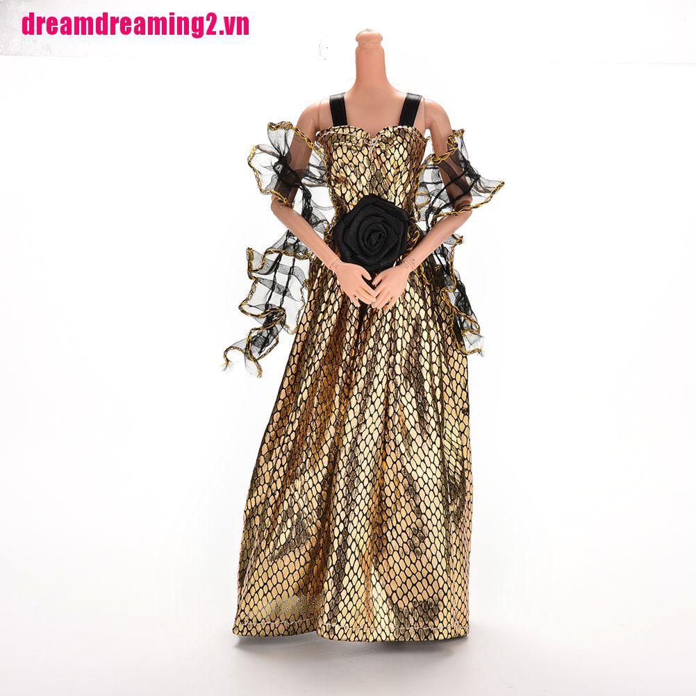Đầm Vàng Phối Lưới Đen Xinh Xắn Cho Búp Bê Barbie