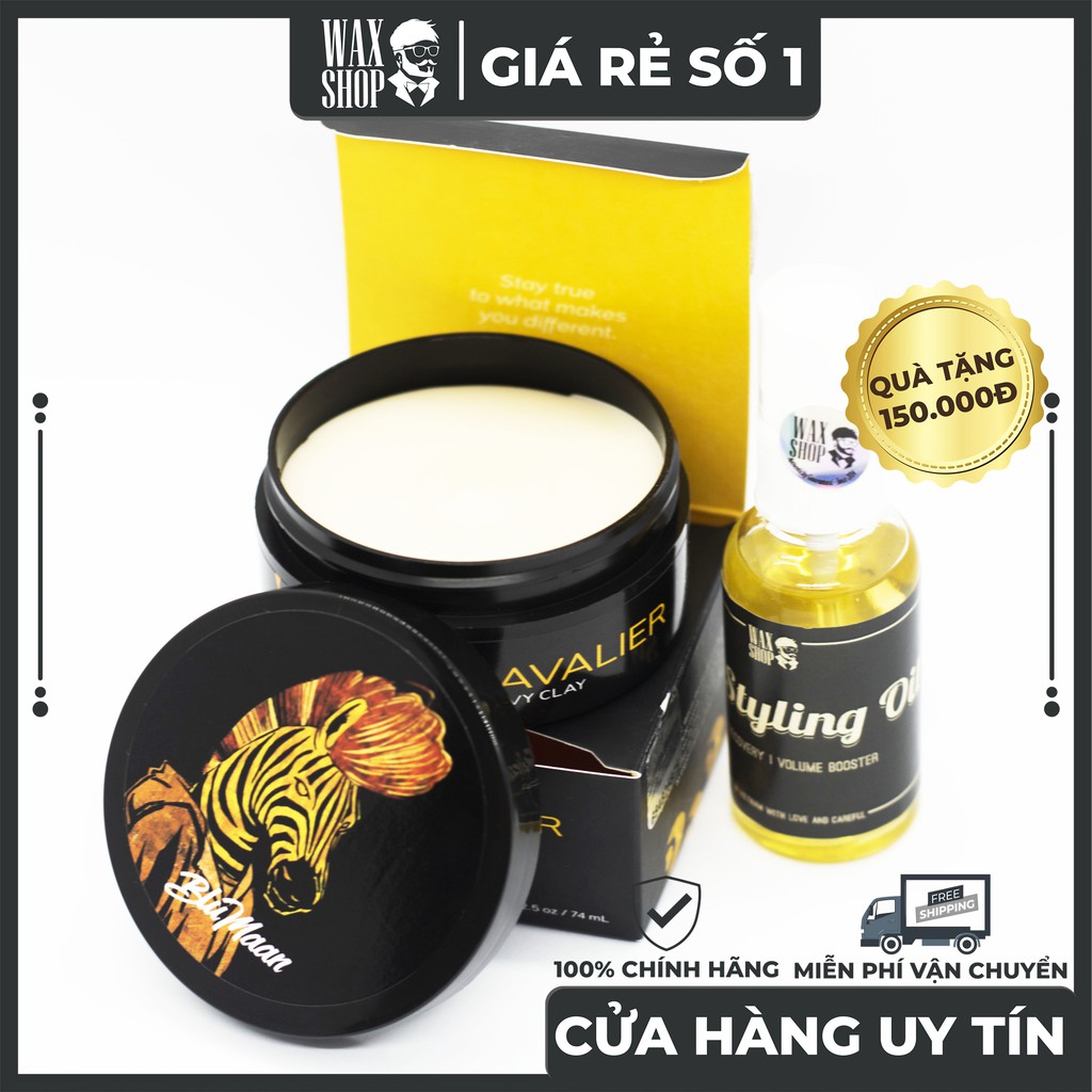 Sáp Vuốt Tóc Blumaan Ngựa Vằn Cavalier Clay ⚡[HÀNG MỸ] - [CAO CẤP NHẤT CHO NAM]⚡Tặng Kèm Pre-Styling Oil và Lược Chaoba.