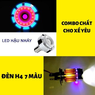 Đèn pha H4 7 màu + Đèn hậu bi cầu nhiều màu cho xe máy