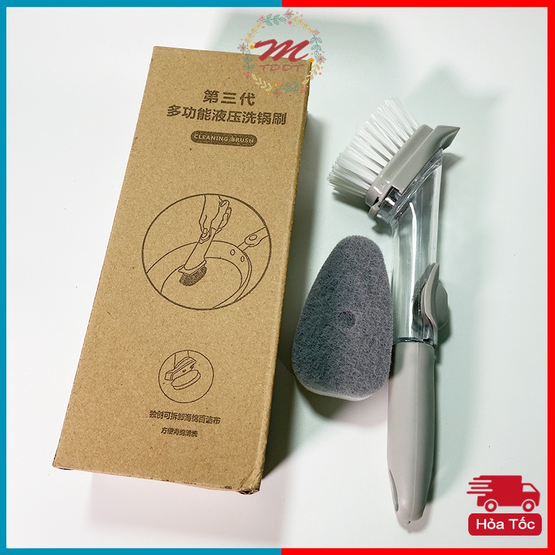 Bàn Chải Cọ Rửa Chén Bát Xoong Nồi Nhà Bếp 2 in 1 Co Bình Đựng Xà Phòng - MTDDT