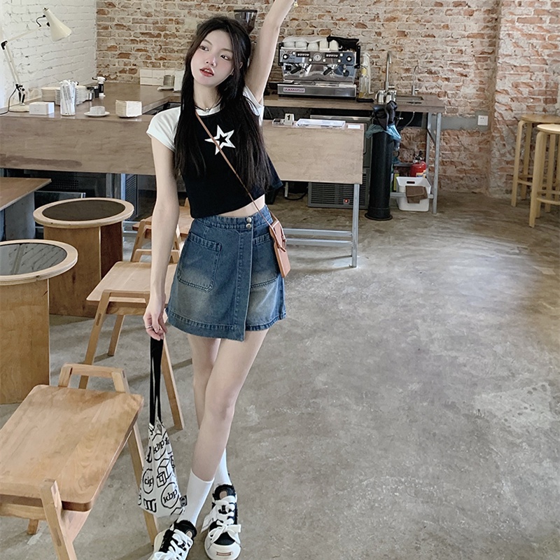 Quần Short Denim Giả Váy Chữ a Lưng Cao Thời Trang Mùa Hè Cho Nữ