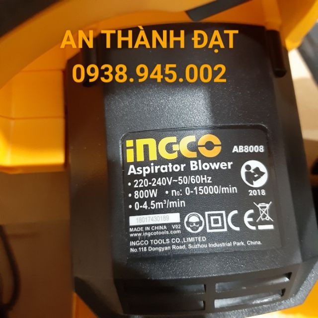 MÁY THỔI BỤI HÚT BỤI ĐA NĂNG 800W INGCO
MODEL:AB8008