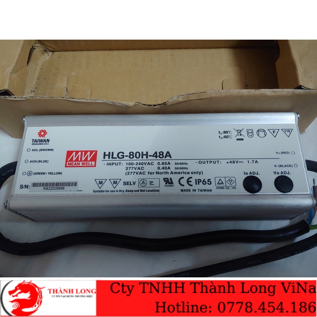 Nguồn Đèn Led Chính Hãng MeanWell HLG-80H-48A (48V-1.7A-80W) Taiwan Excellence Award