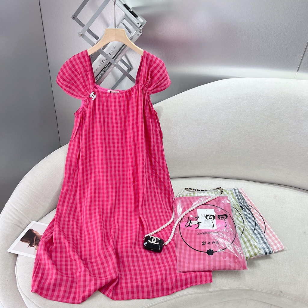 VÁY kẻ suông 3 dây to kèm tag