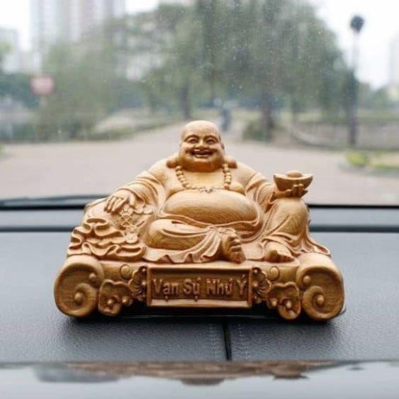 Tượng xe,Tượng gỗ Phật Di Lặc để taplo ô tô hoặc bàn làm việc.