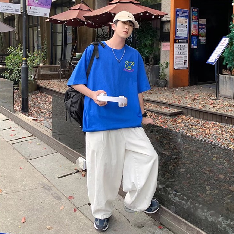 Áo Thun Tay Ngắn Dáng Rộng In Họa Tiết Hoạt Hình Phong Cách Hip Hop Hàn Quốc Thời Trang Mùa Hè Cho Nam M-8XL