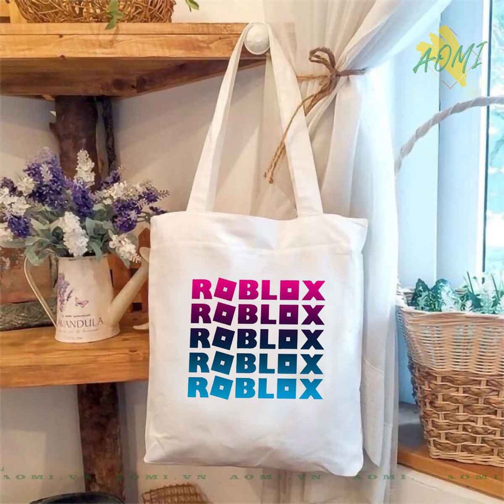 TOTE CANVAS Roblox TÚI VẢI ĐEO VAI BAG CÓ KHÓA KÉO SIZE LỚN 33x38cm AOMIVN DU LỊCH DẠO PHỐ