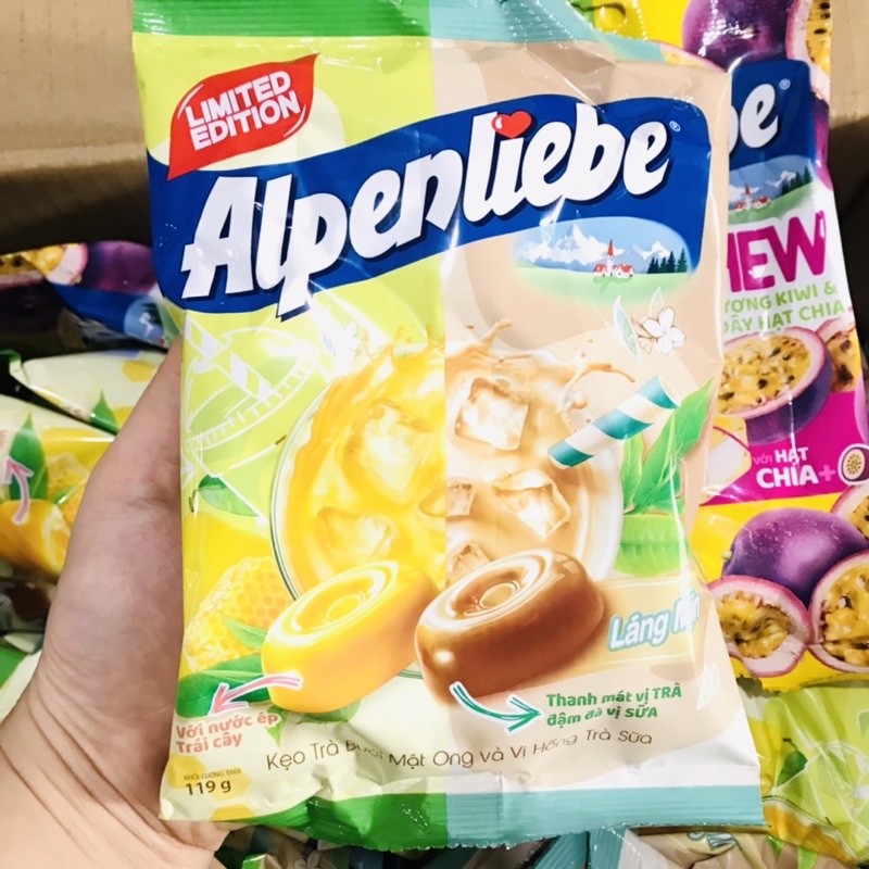 Kẹo Mềm Alpenliebe Kiwi Chanh Dây Hạt Chia 87.5g/ Trà Bưởi Hồng Trà 119g
