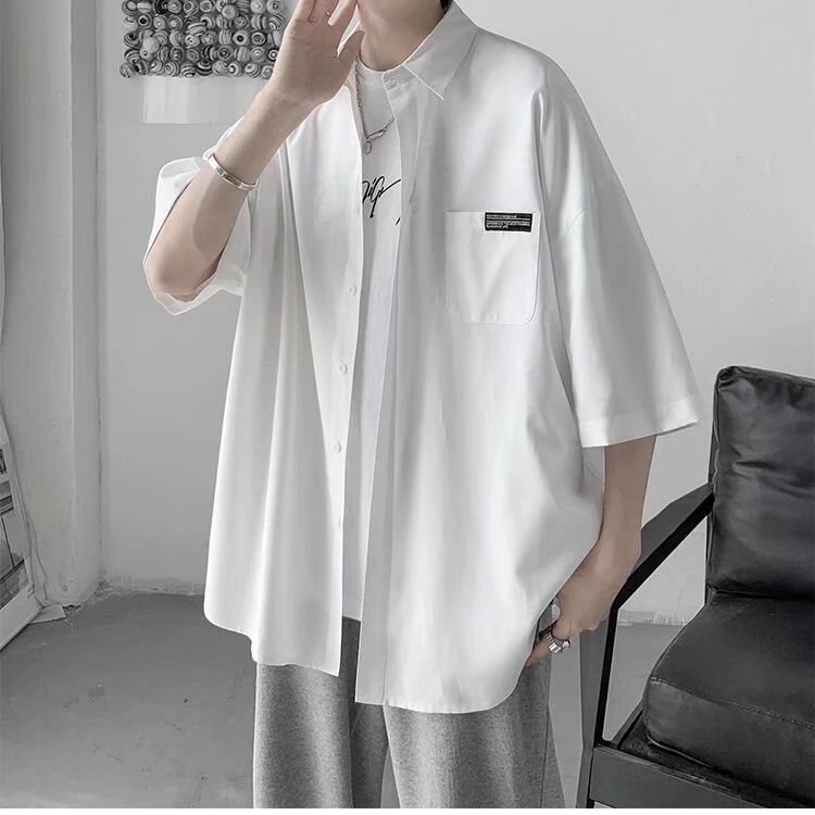 Áo Sơ Mi Tay Ngắn Màu Trơn Cổ Bẻ Phối Nút Đơn Giản Thời Trang Cho Nam Size M-2XL