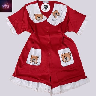 BỘ PYJAMA GẤU TEDDY LỤA  SATIN QUẦN ĐÙI  [CAO CẤP] [HÀNG ĐẸP CHUẨN]