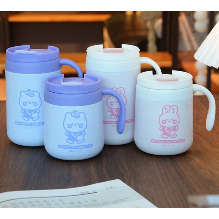 Bình nước giữ nhiệt có quai cầm Mua Tất thỏ và gấu 500ml (muatatshop)