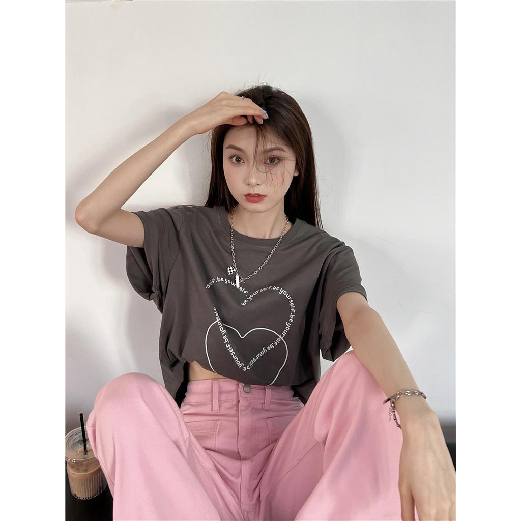 Áo Thun Dáng Rộng Ngắn Tay In Hình Trái Tim 62962