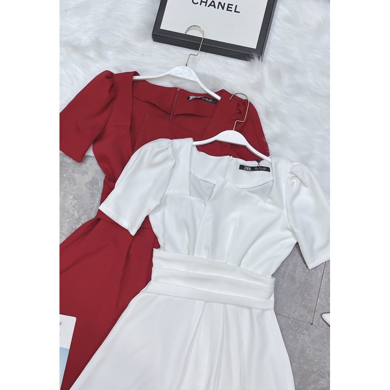 VNU254 - VÁY XẾP HỞ NGỰC CÁCH ĐIỆU ĐAI EO CỘC TAY | BigBuy360 - bigbuy360.vn