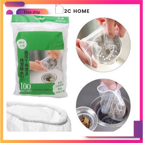 Combo 100 Túi Lọc Rác Bồn Rửa Chén Thông Minh miệng có chun làm bằng sợi đay hữu cơ tự hủy sinh học – 2C Home