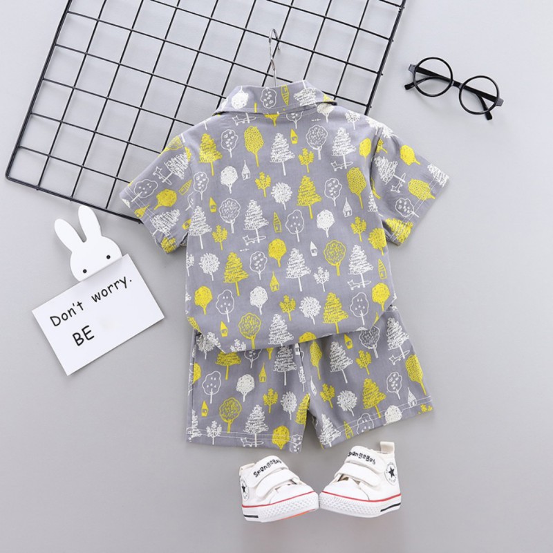 Set Áo Thun Ngắn Tay Cổ Tròn + Quần Short Lưng Thun Thời Trang Cho Bé Trai