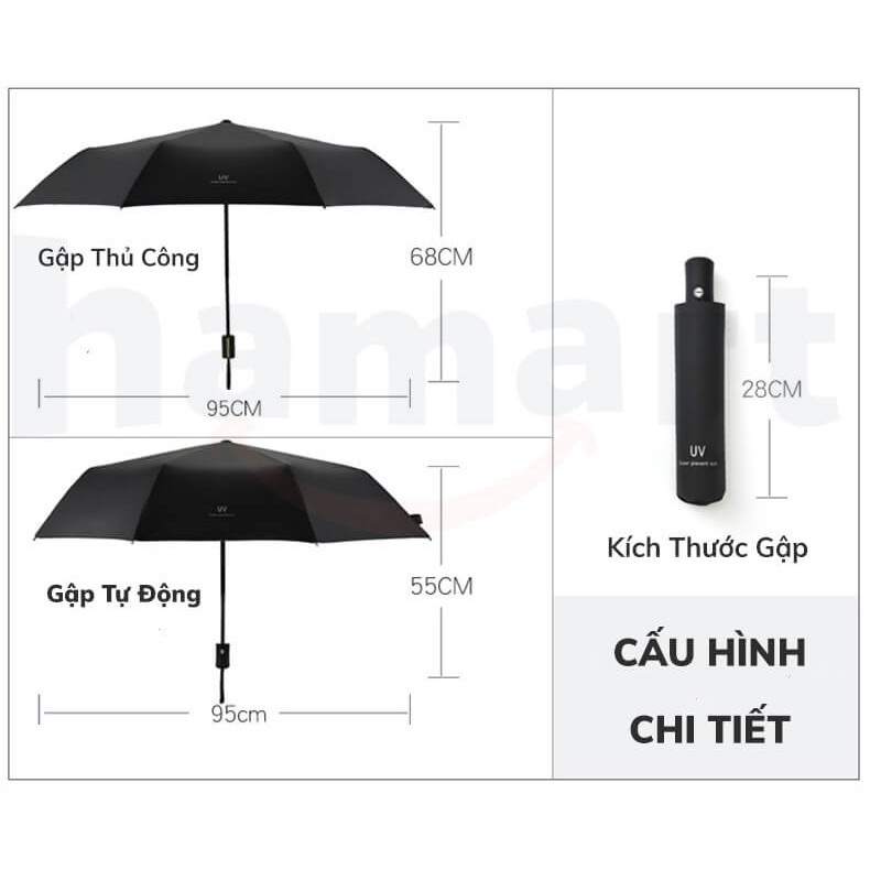 Ô Che Nắng Mưa Chống Tia UV Dù Tự Động Mini Dù Che Mưa Phủ Vinyl Chống Thấm Cao Cấp
