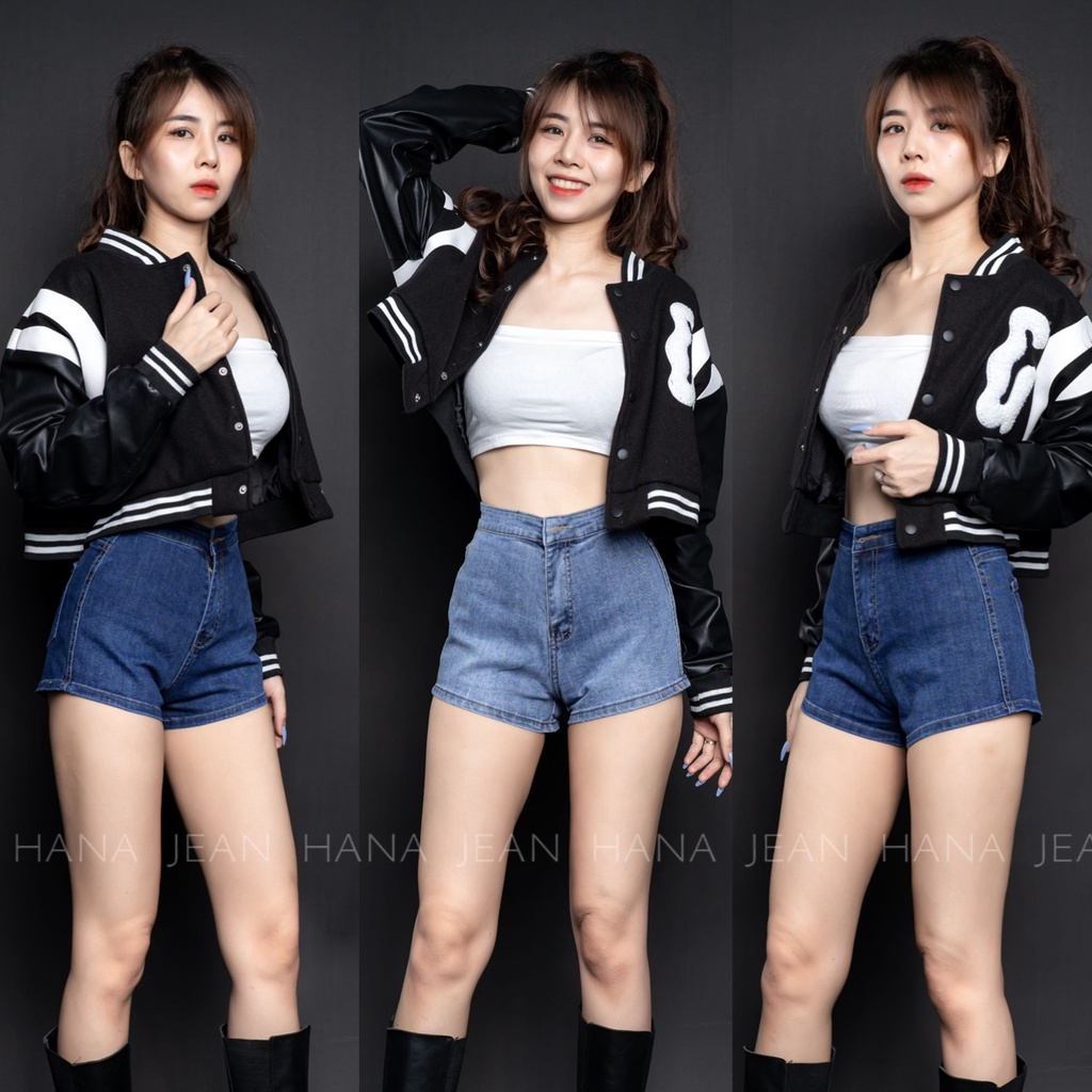 Quần Sọt Jean Nữ Co Giãn Lưng Cao Trơn Lai Cuốn Ko Túi