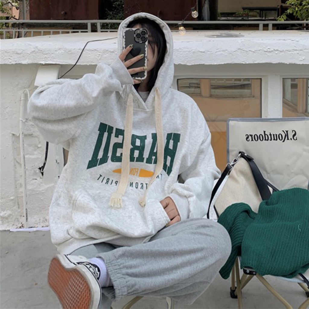 Áo nỉ  nữ hoodie có mũ 2 lớp chữ HASII cho nàng cá tính. FREESIZE 40-60kg. Chất nỉ cotton thấm hút mồ hôi, mặc rất ấm.
