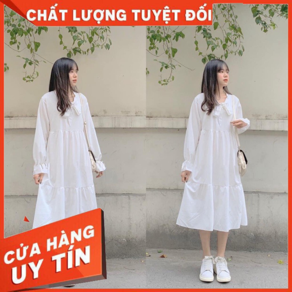 Đầm Babydoll Váy Trắng sơ mi ulzzang công chúa đi biển dài 3 tầng dáng suông đẹp nữ dài qua gối thiết kế đuôi cá 70