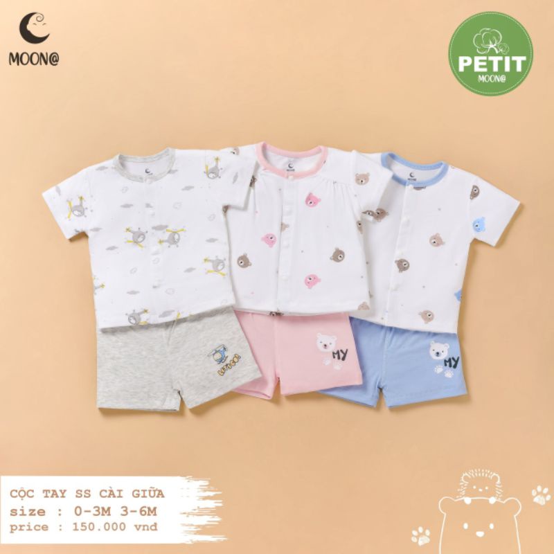 Moon -  Bộ cộc cài giữa Moon petit mềm mát xinh yêu cho bé 3-9kg