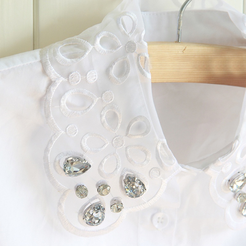 Cổ áo sơ mi giả bằng cotton phối ren hoa đính kim cương giả có thể tháo rời thời trang cho nữ | BigBuy360 - bigbuy360.vn