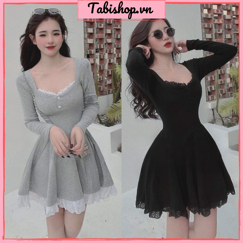Đầm body tay dài phối ren TABISHOP Đầm xoè cúp ngực tiểu thư phong cách ulzzang Hàn Quốc đi dự tiệc đi chơi siêu xinh