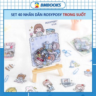 Sticker cute chống nước Set 40 tấm chủ đề Cô gái và Thỏ cưng Rosyposy dễ thương BMBooks