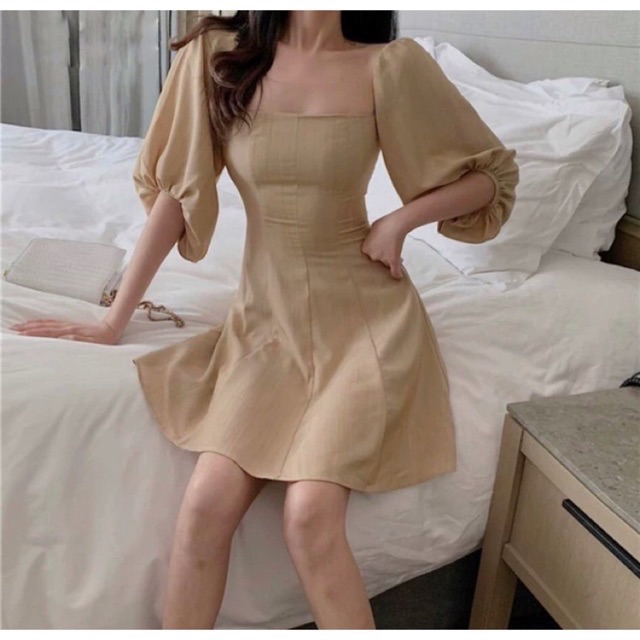 Váy cổ vuông tay bồng hàng cao cấp