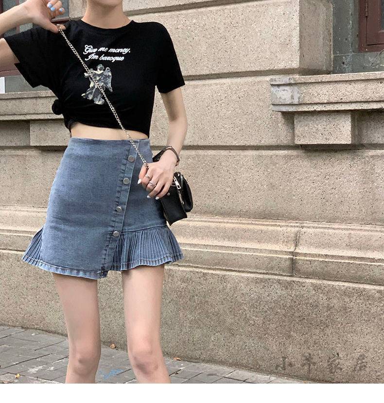 Chân Váy Jeans Lưng Cao Phong Cách Hàn Quốc Thời Trang Cho Nữ