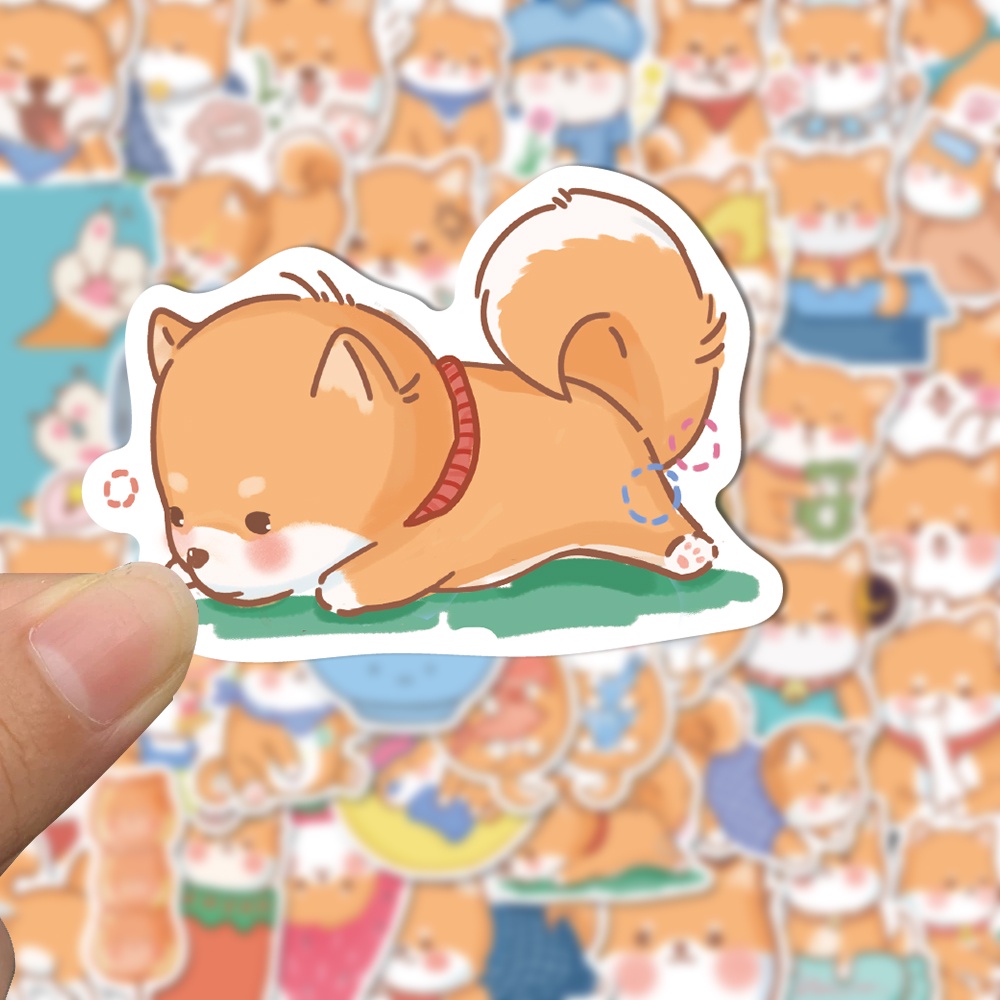 Bộ 50 Miếng Dán Trang Trí Laptop Hình Chó Shiba Hoạt Hình Dễ Thương Chống Thấm Nước Không Cần Đóng Mở