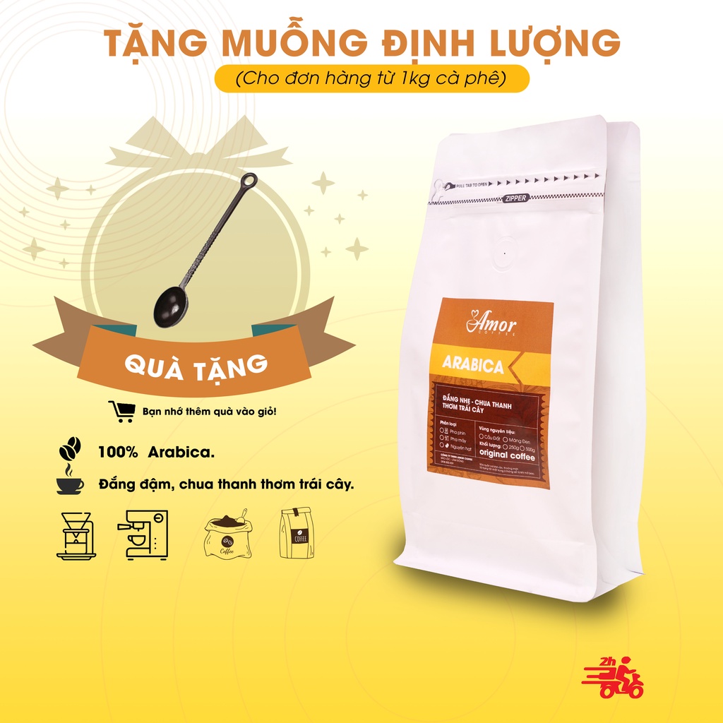 ĐẮNG NHẸ, CHUA THANH THƠM TRÁI CÂY - Cà Phê Arabica Cao Cấp Pha phin 100% nguyên chất, Ngon, Rang xay mộc từ AMOR COFFEE