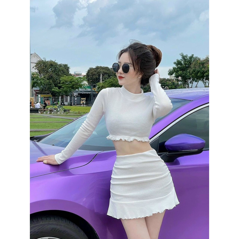 Sét bộ áo croptop dài tay kèm chân váy đuôi cá body hottrend