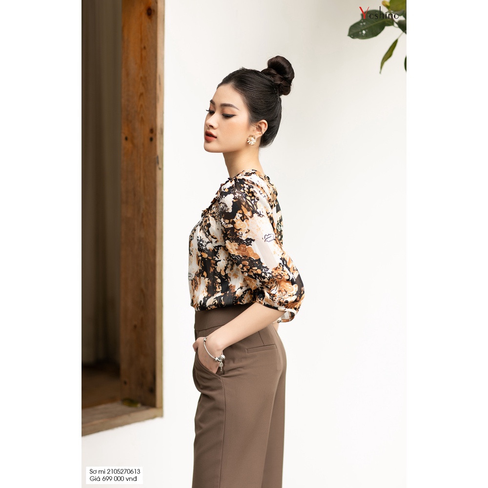 Áo Sơ Mi Nữ Họa Tiết YOSHINO Màu Nâu Vàng Hiện Đại Cá Tính 2105270613