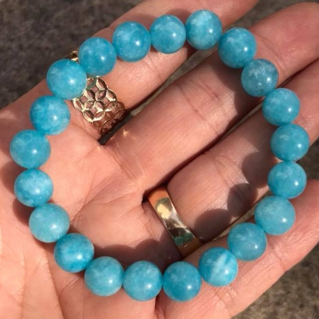 Vòng tay đá Amazonite sắc xanh ngọc thanh khiết.8ly