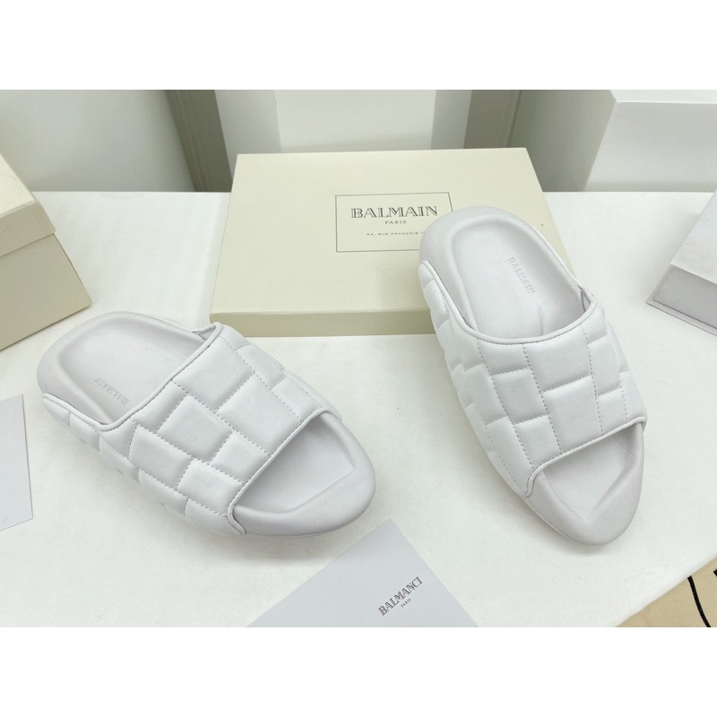 Dép thời trang cho nam và nữ thương hiệu Balmain cao cấp da thật quai ngang vân ô vuông