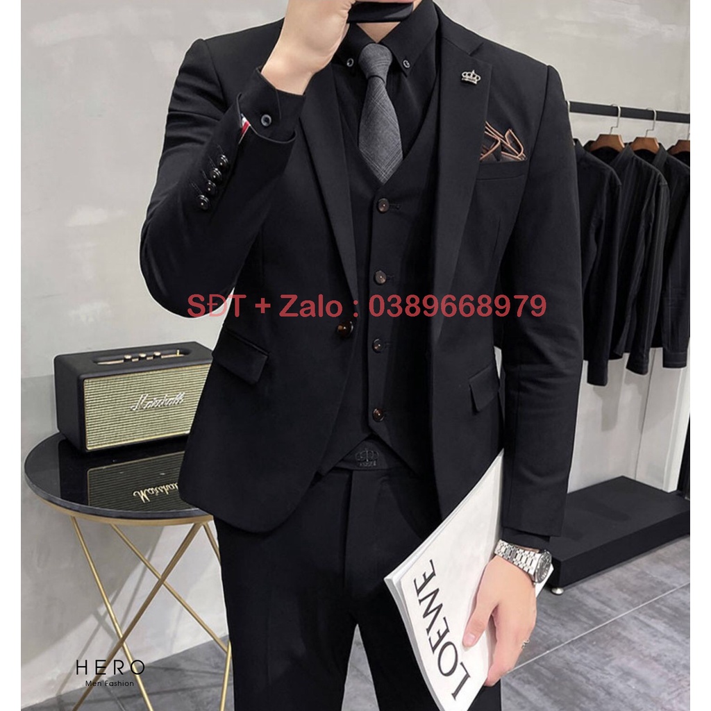 ( Hà Nội ) Bộ vest nam cao cấp vải xịn màu đen. Bộ suit nam thanh niên dáng ôm.