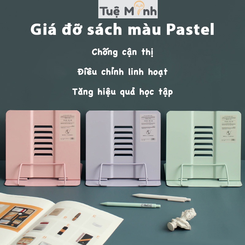 Giá đỡ, kẹp sách kim loại Pastel K30 chống cận thị hiệu quả, decor bàn học