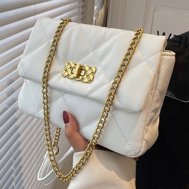 Túi đeo vai IELGY dây xích kim loại họa tiết hình thoi thời trang dành cho nữ