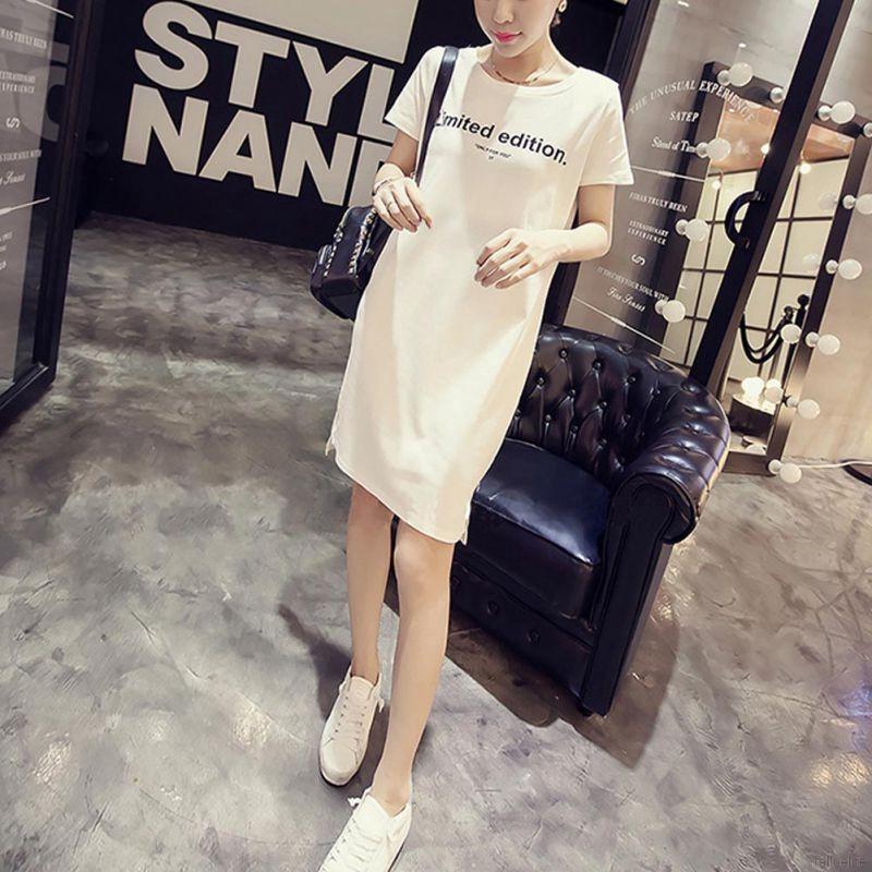 Đầm nữ tay ngắn in chữ thời trang