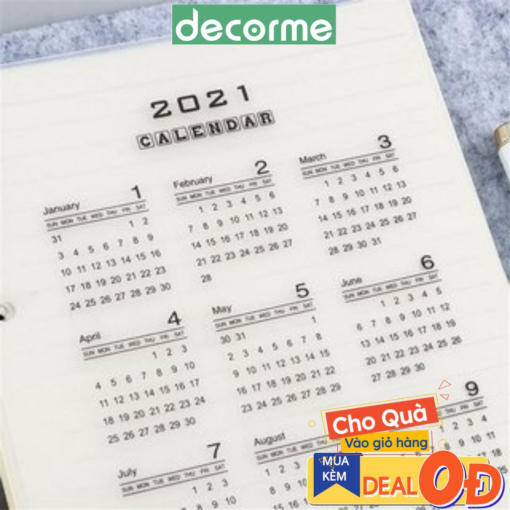 [Mã SKAMSALE07 giảm 10% tối đa 100K đơn 150K] Decorme Tab ngăn trang sổ ghi chú khổ A5/A6 in lịch 2021 phụ kiện sổ còng.