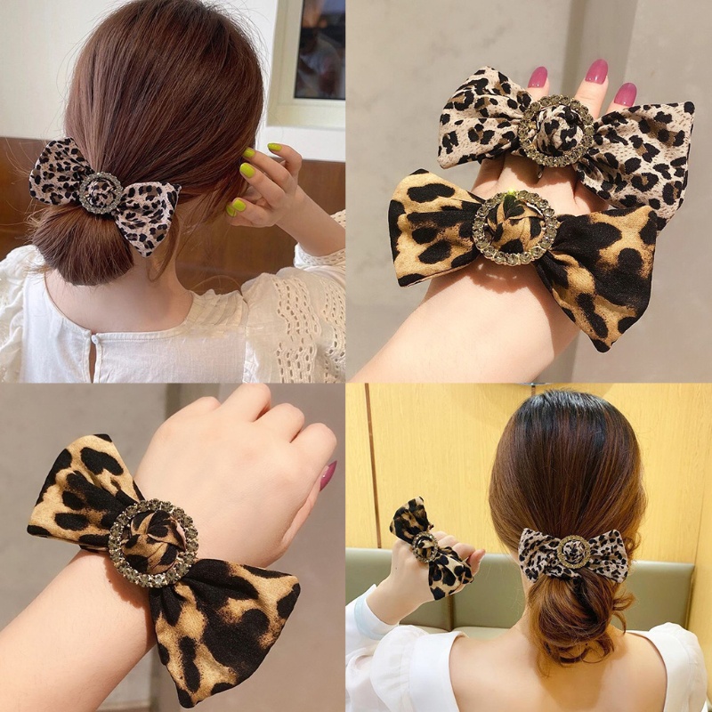 Dây Cột Tóc Co Giãn In Họa Tiết Da Báo Dễ Thương