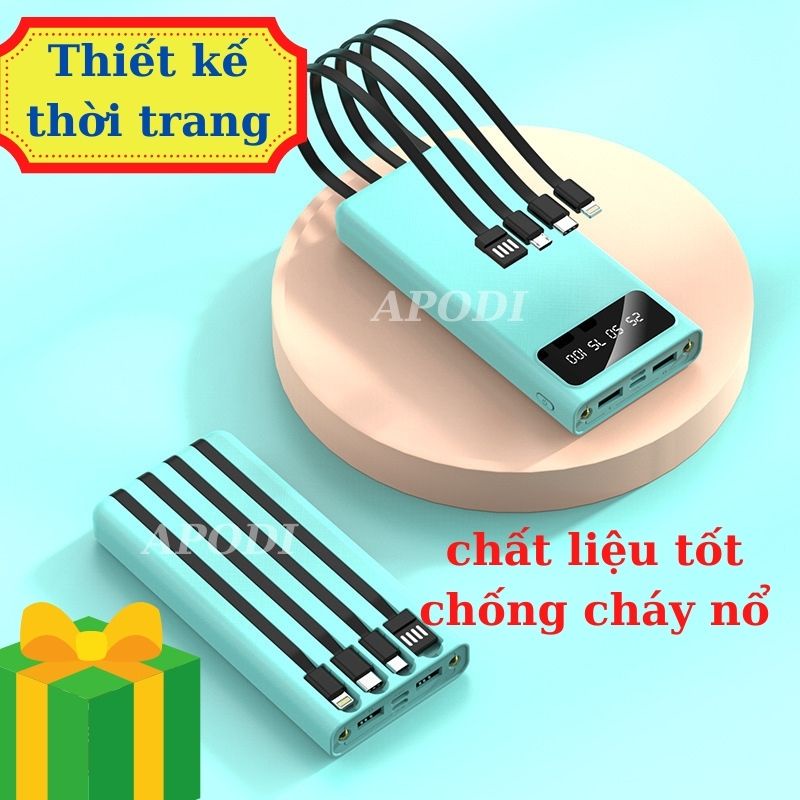 Sạc Dự Phòng 20000mAh 10000mAh Pin Sạc Dự Phòng Có 4 Dây Sạc Dây Sạc Iphone Samsung Xaomi Android