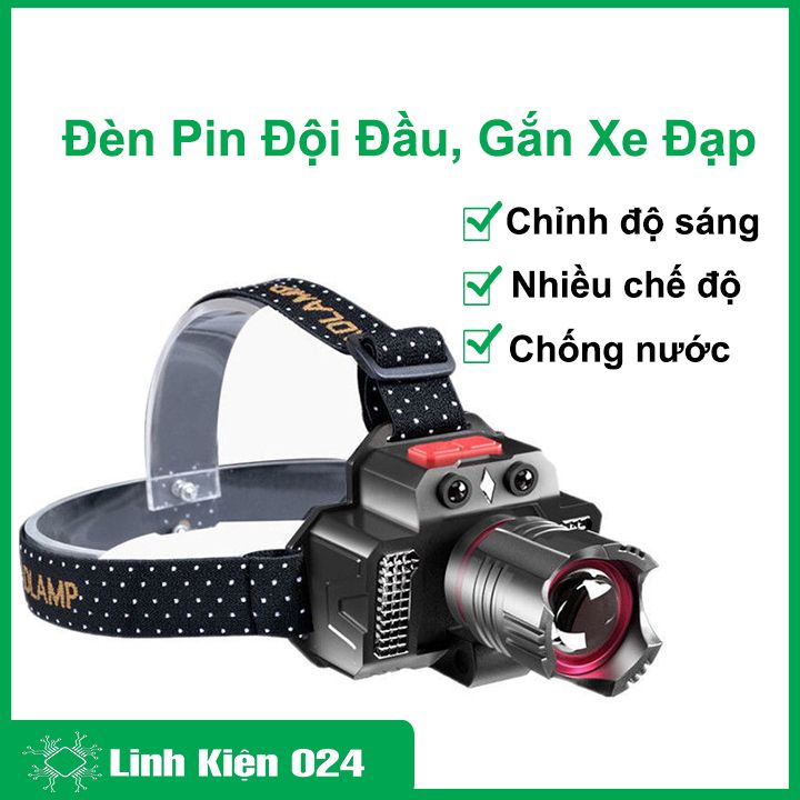 Đèn pin đội đầu gắn xe đạp cảm ứng hồng ngoại điều chỉnh độ sáng, độ phóng, góc chiếu nhiều chế độ, chống nước