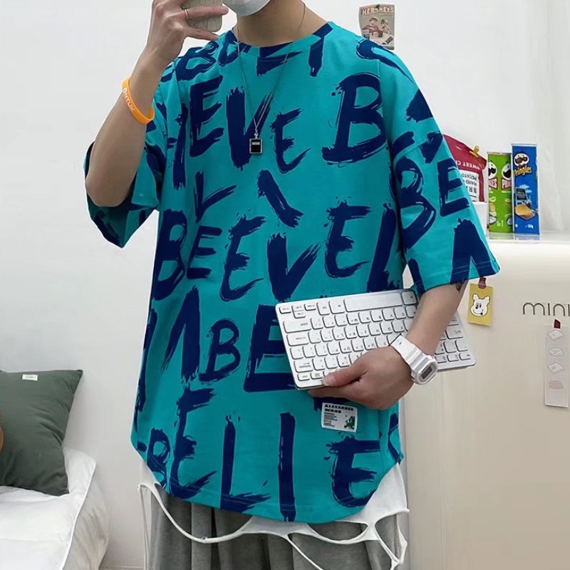 Áo Thun Cổ Tròn Dáng Rộng In Chữ Đơn Giản Nhiều Màu Thời Trang Hàn Quốc Size M-3XL